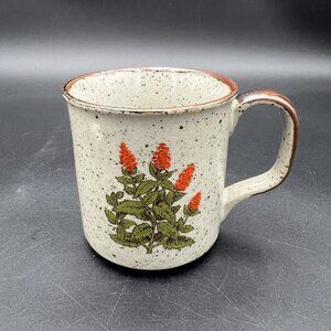 VTG Takahashi Otagiri Red Wildflower Stoneware Coffee Mug Brown Speckled